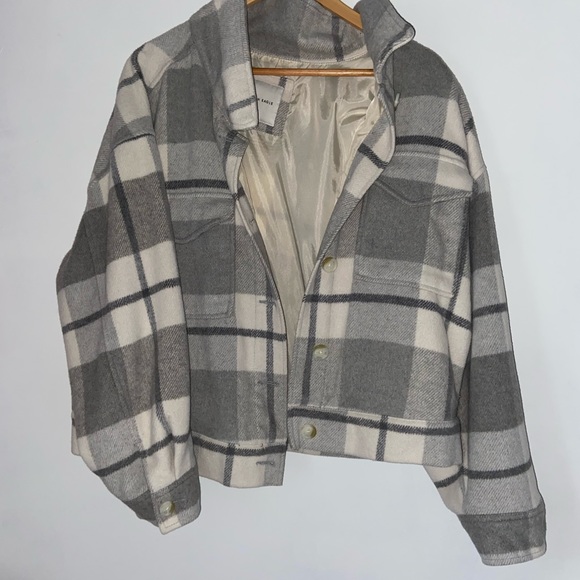 Ae Plaid Cropped Shacket 